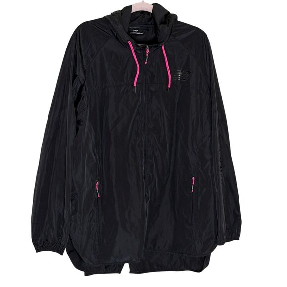 New Balance Womens Windbreaker Hooded Zip Front Black Pink 3X bv - Picture 1 of 8